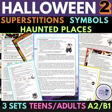 Halloween Reading Comprehension for English Lessons Digital and Printable