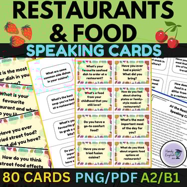 Speaking cards food and restaurant ordering food in english activities pdf