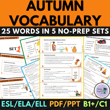 ESL, Autumn/Fall vocabulary, Thanksgiving and Halloween vocabulary, worksheets, vocabulary tasks