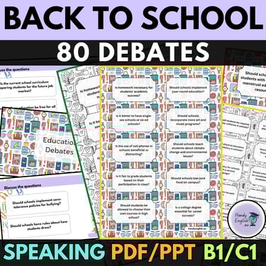 Back to School Debates ELL ESL Speaking Writing Projects Education