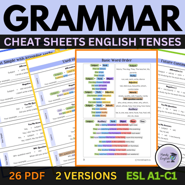 [E-Book] English Grammar Cheat Sheets ALL ENGLISH TENSES