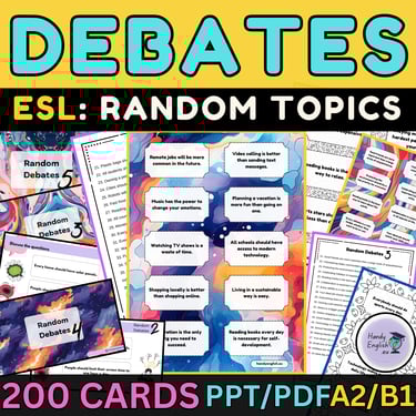 Digital Activities Speaking Cards and Debates for English Lessons ESL ELS A2-B1