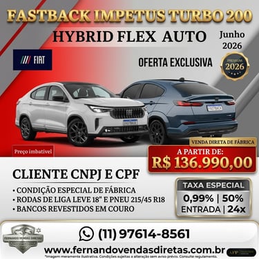 Fiat Fastback Impetus Turbo 200 Hybrid Flex in white and blue with exclusive price offers.