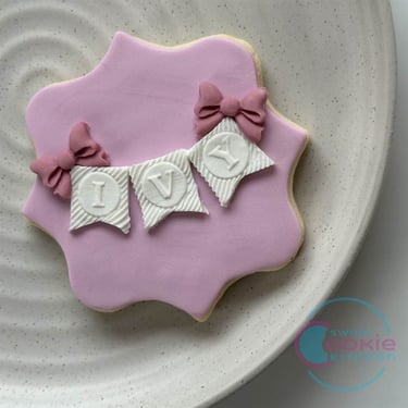 Name fondant cookie, bunting fondant cookie