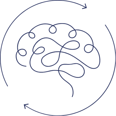 cerveau entouré d'un cercle avec des flèches symbolisant la psychothérapie intégrative