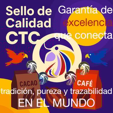 Ilustración del sello de calidad CTC para productos de café y cacao.