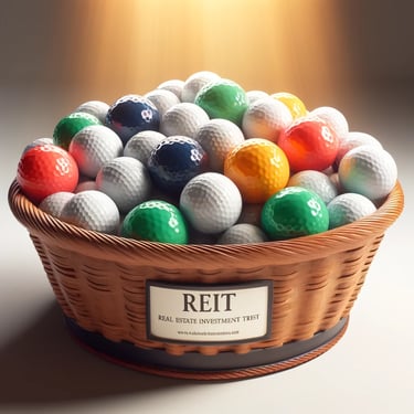 A basket of coloured golf balls showing how REITS hold many different types of real estate.