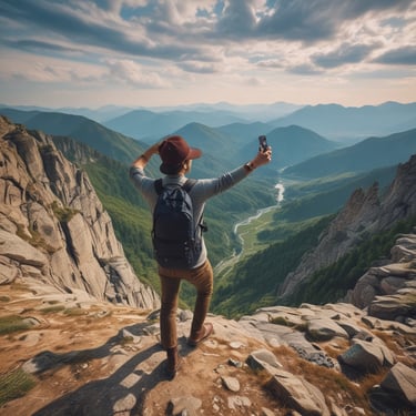 a person standing on a mountain top with a backpack