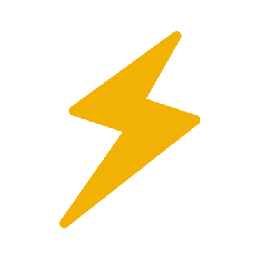 Yellow lightning bolt icon representing energy, power, and speed isolated on a black background.