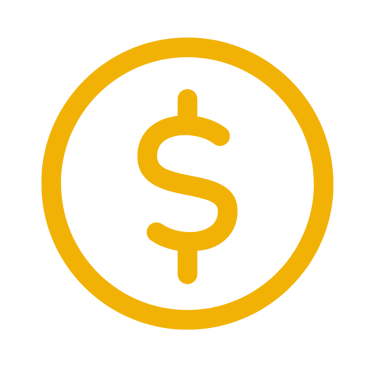 Minimalist gold dollar sign icon inside a circle on a solid black background.