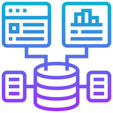 Vector icon of interconnected databases and gear for data engineering pipelines