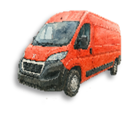 Ein roter Peugeot Lieferbus