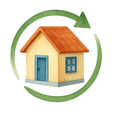 Ein Haus mit einem Pfeil rund um das Haus