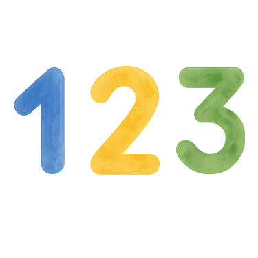 Ein bunter Eins, zwei, drei Schriftzug