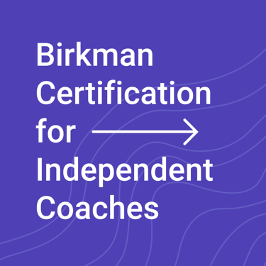 Purple box with text reading: "Birkman Certification for Independent Coaches"