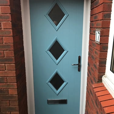 duck egg blue composite door with diamonds fitted in Bursledon