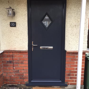 a black composite door with diamond glass fitted in Southampton 