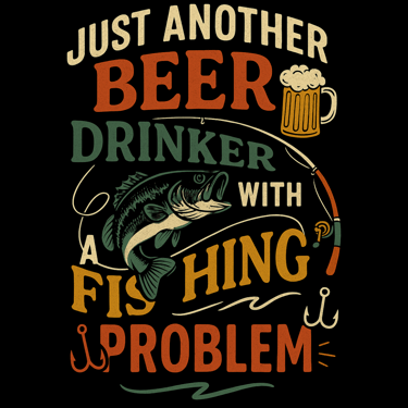 Funny fishing design with bass, beer mug, rod and text: “Just Another Beer Drinker with a Fishing Pr
