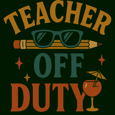 Teacher Off Duty t-shirt with retro sunglasses and pencil