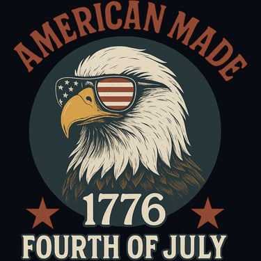 Vintage bald eagle in USA sunglasses with “American Made 1776 Fourth of July” text