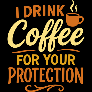 Retro coffee shirt says "I drink coffee for your protection" in bold fun lettering