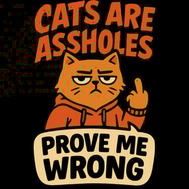 Grumpy orange cat in hoodie flipping the bird with bold sarcastic text above and below