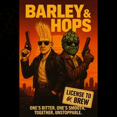 Tone: cinematic, retro, witty; perfect for the “beer buddy action duo” vibe.