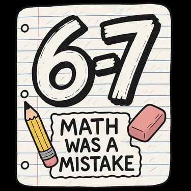 Funny math design with “6–7 Math Was a Mistake” on lined paper with pencil and eraser.