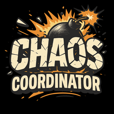 Cartoon bomb explodes behind cracked “CHAOS” text with bold “COORDINATOR” below.