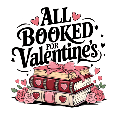 a stack of books with hearts and roses