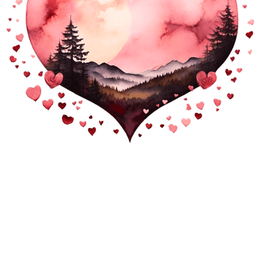 a heart shaped picture of a mountain scene with a heart shaped photo