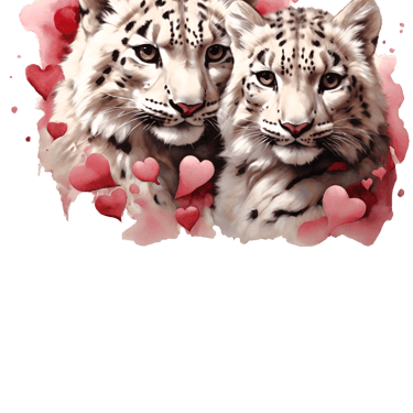 two white tigers in love with hearts