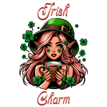 a woman in a green hat and a green shamrock