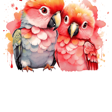 two parrots sitting on a black background