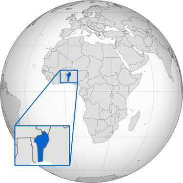 Carte situant le Bénin en Afrique où est produite la poudre de baobab Evodie