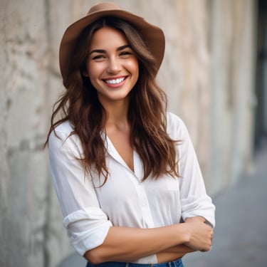 A satisfied customer using a laptop.