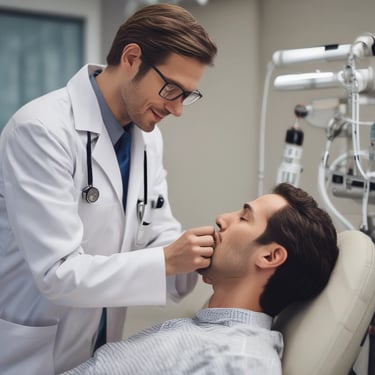 A person wearing a blue garment is holding a pink stethoscope shaped into a heart. The focus is on their hands and the stethoscope, suggesting a connection to healthcare or caring professions.