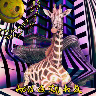 acid giraffe in a zebra temple