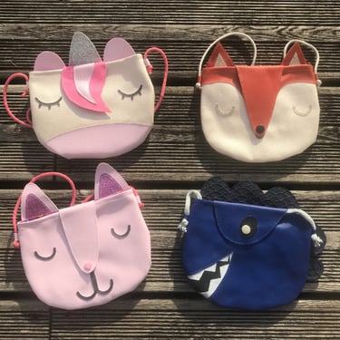 4 sacs pour petite fille en forme de chat, licorne, renard et dinosaure