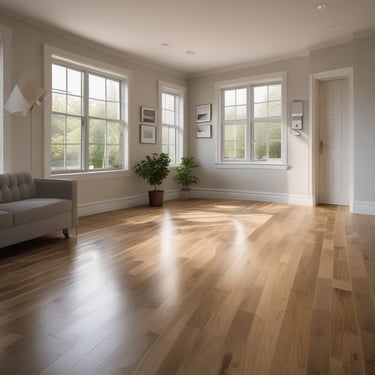 A perspective view of a wooden plank floor leading into a dark, shadowy background. The floor is composed of natural, textured wooden planks with visible grains and knots, creating a sense of depth and leading lines.