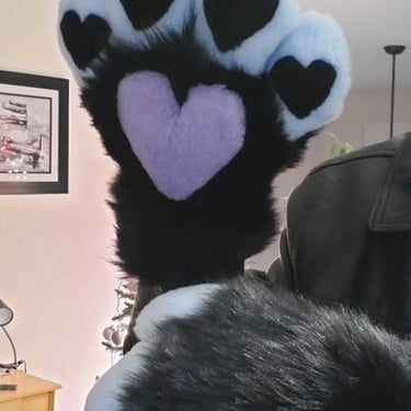 Blue and black hand paws with hearts made by Teto Creations