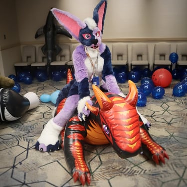 Purple and blue cabbit personal fursuit made by Teto Creations
