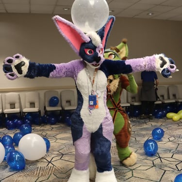 Purple and blue cabbit personal fursuit made by Teto Creations