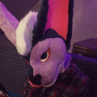 Purple and blue cabbit personal fursuit made by Teto Creations