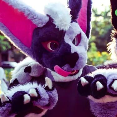 Purple and blue cabbit personal fursuit made by Teto Creations