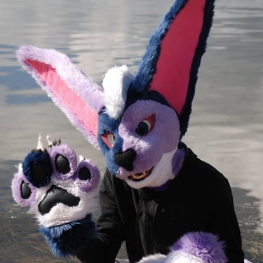 Purple and blue cabbit personal fursuit made by Teto Creations