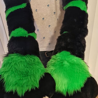 Green hand paws and arm sleeves made by Teto Creations