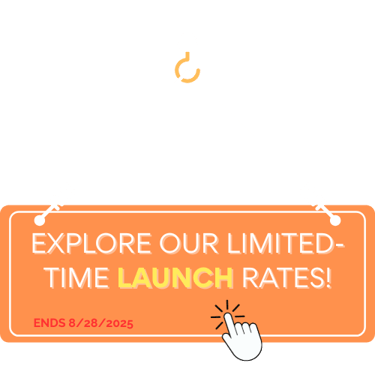 Orange Hanging Sign with Explore Our Limited-Time Launch Rates Ending 8/28/2025