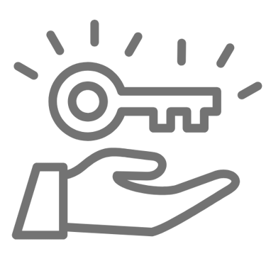 Hand with Key Icon in Gray - Full Access to our RVA. Team