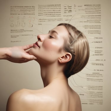 A person is lying face down with smooth black stones placed along their spine. Another person's hands are arranging the stones. Orchid flowers are present, adding a serene and natural touch to the scene. The setting suggests a spa or massage environment focused on relaxation.